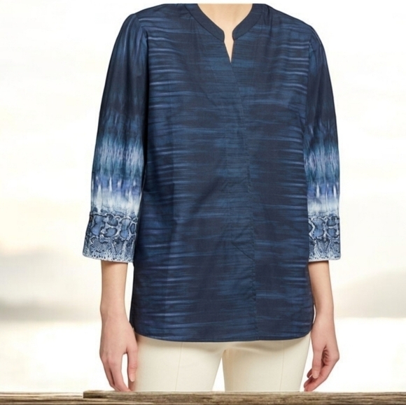 Kobi Halperen blue cobra print crisp woven cotton chic ORLY Blouse NWT sz S - Picture 1 of 8